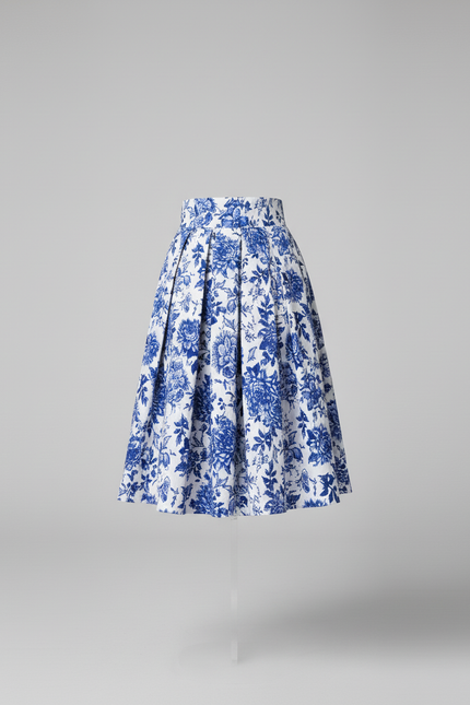 Jupe Patineuse Florale Bleue Plissée