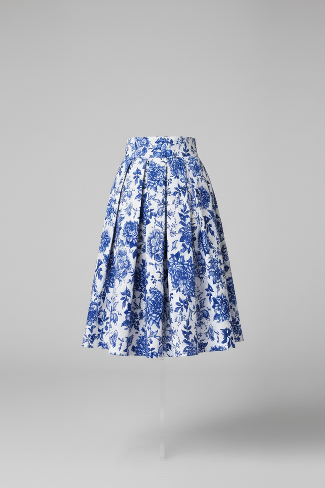 Jupe Patineuse Florale Bleue Plissée