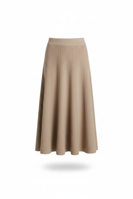Jupe Patineuse Beige Côtelée Élégante