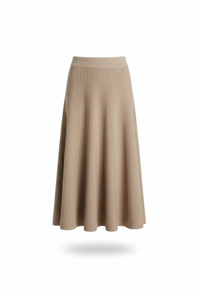 Jupe Patineuse Beige Côtelée Élégante