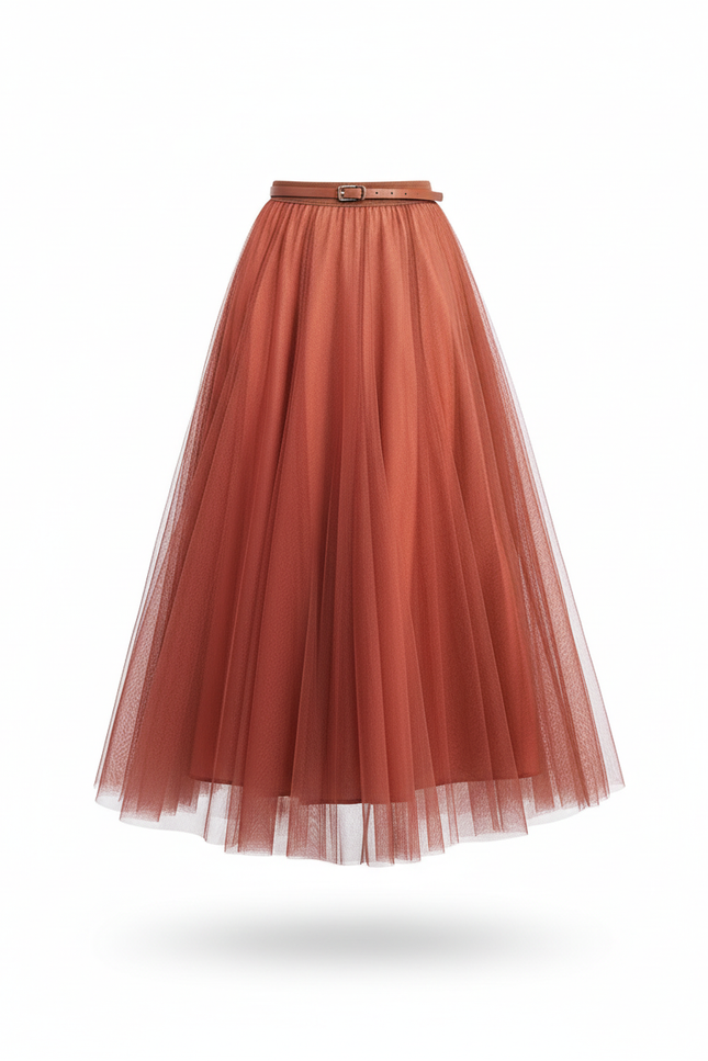 Jupe Patineuse Tulle Rouille Élégante