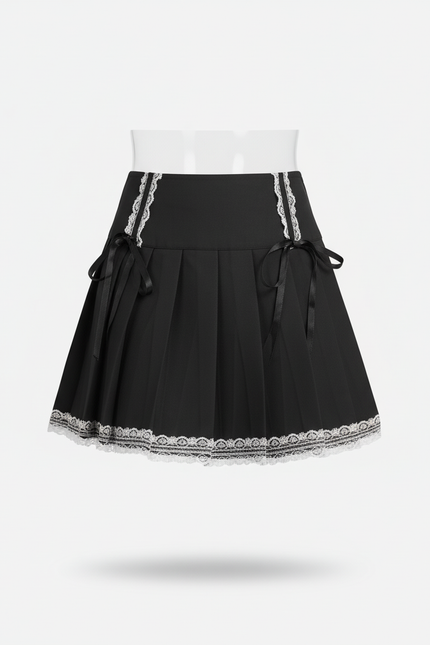 Jupe Patineuse Noire À Dentelle Plissée