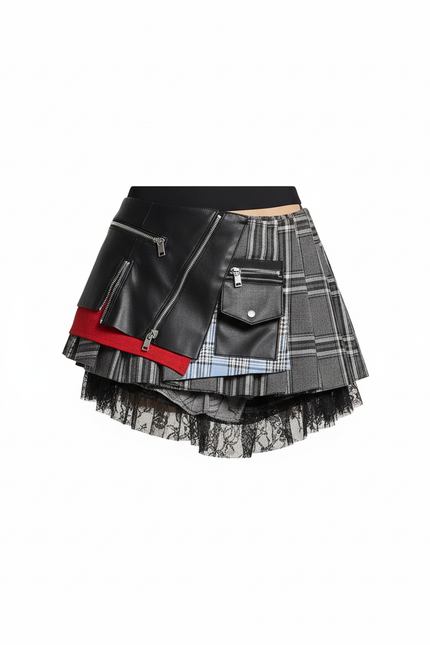 Jupe Patineuse Carreaux Patchwork Plissée