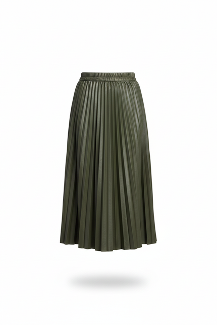 Jupe Patineuse Vert Kaki Plissée Élégante