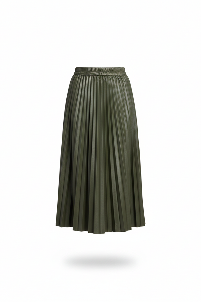 Jupe Patineuse Vert Kaki Plissée Élégante
