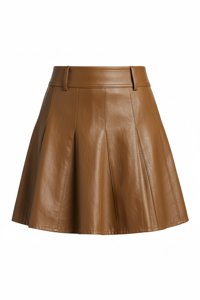 Jupe Patineuse Marron Cuir Élégante