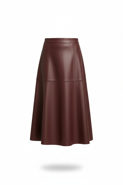 Jupe Patineuse Cuir Bordeaux Élégante