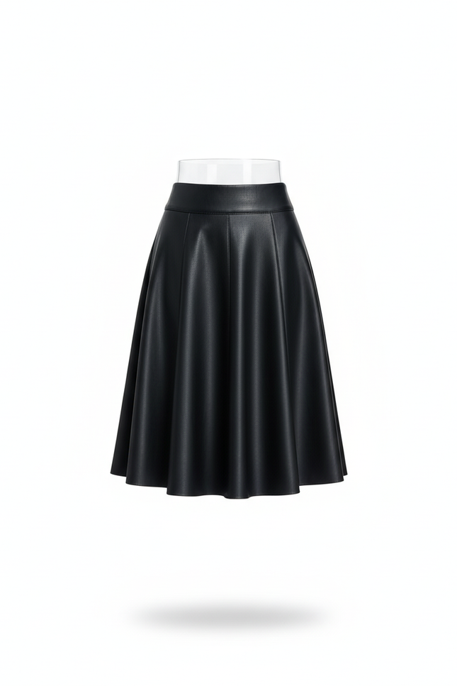 Jupe Patineuse Noire Similicuir Plissée