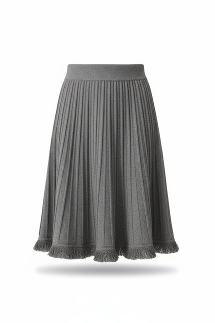Jupe Patineuse Grise Plissée Chic Minimaliste