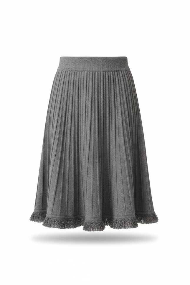 Jupe Patineuse Grise Plissée Chic Minimaliste
