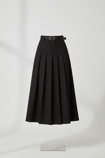 Jupe Patineuse Noire Plissée Élégante Structurée