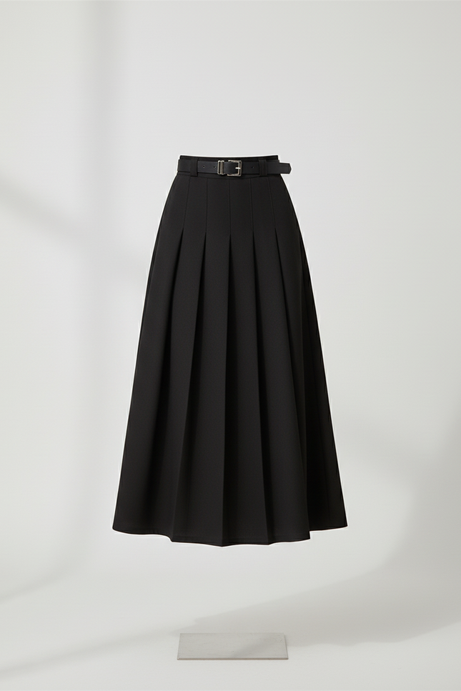 Jupe Patineuse Noire Plissée Élégante Structurée