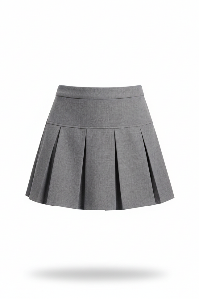 Jupe Patineuse Grise Plissée Chic Discrète