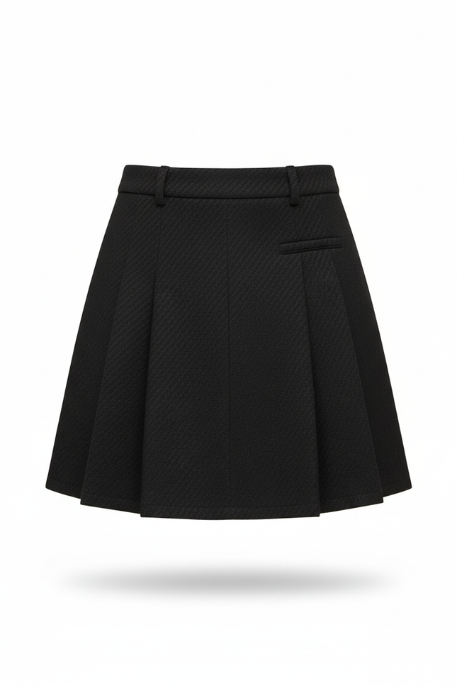 Jupe Patineuse Noire Plissée Élégante Élancée