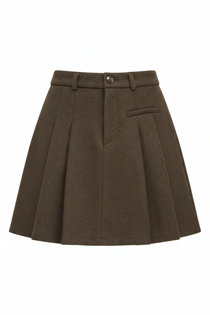 Jupe Patineuse Plissée Marron Chic
