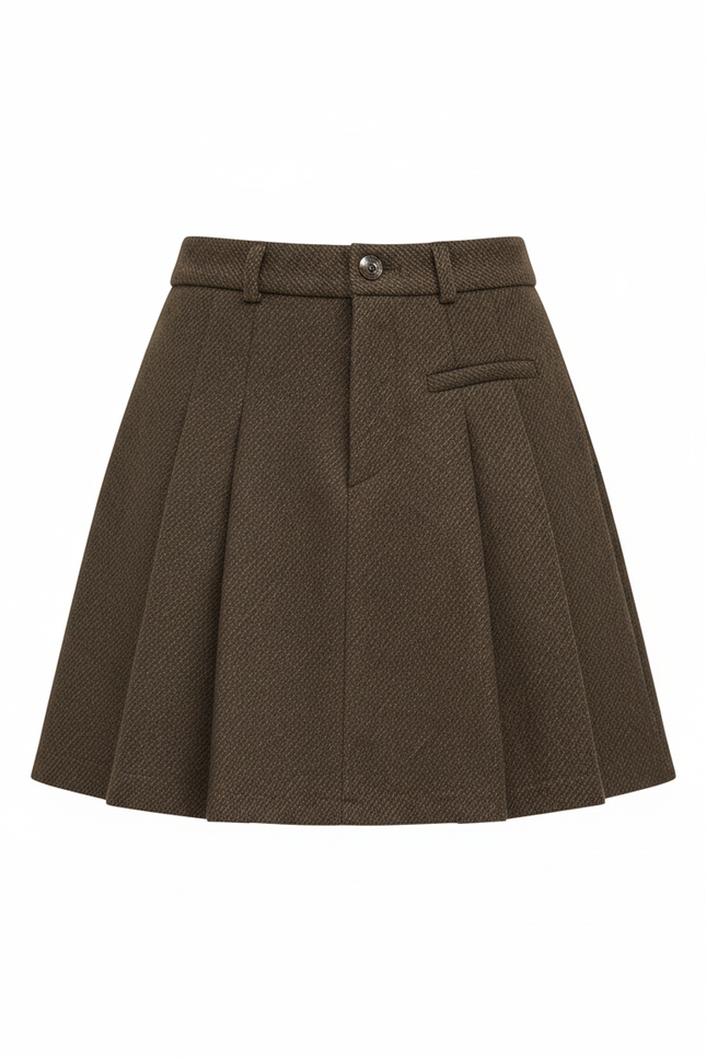 Jupe Patineuse Plissée Marron Chic