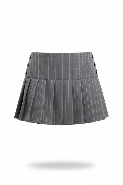 Jupe Patineuse Grise Rayée Plissée Chic