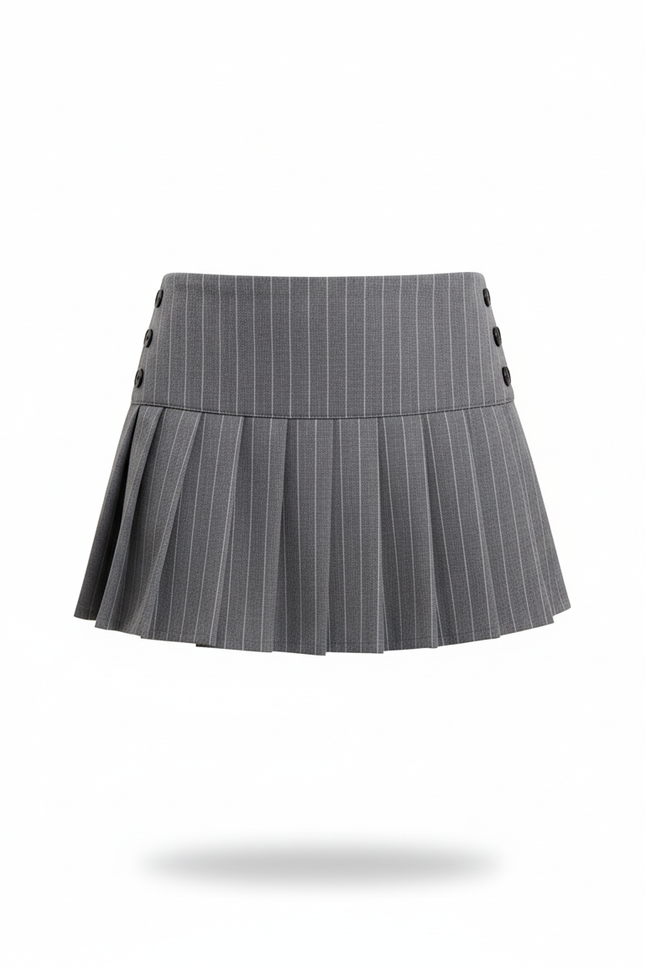 Jupe Patineuse Grise Rayée Plissée Chic