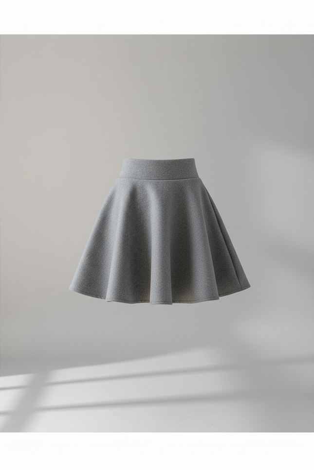 Jupe Patineuse Grise Laine Plissée