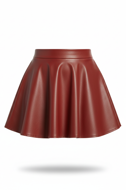 Jupe Patineuse Simili Cuir Bordeaux