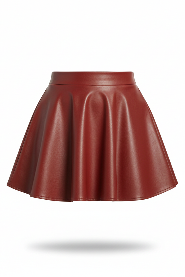 Jupe Patineuse Simili Cuir Bordeaux