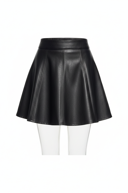 Jupe Patineuse Cuir Noir Plissée