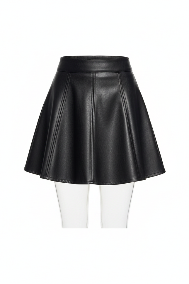 Jupe Patineuse Cuir Noir Plissée