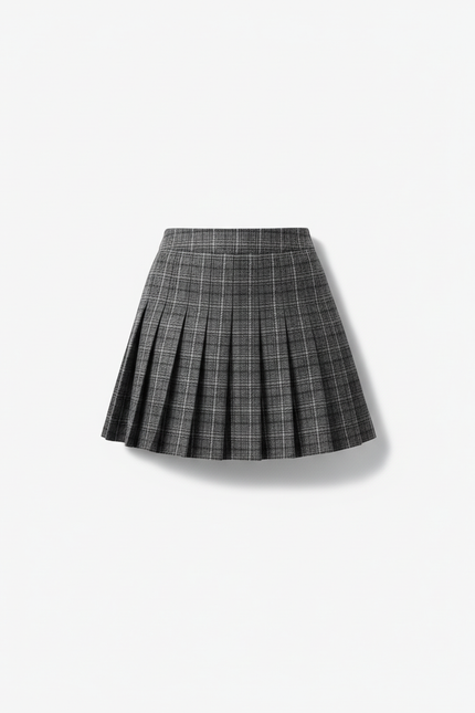 Jupe Patineuse Plissée Carreaux Gris Chic