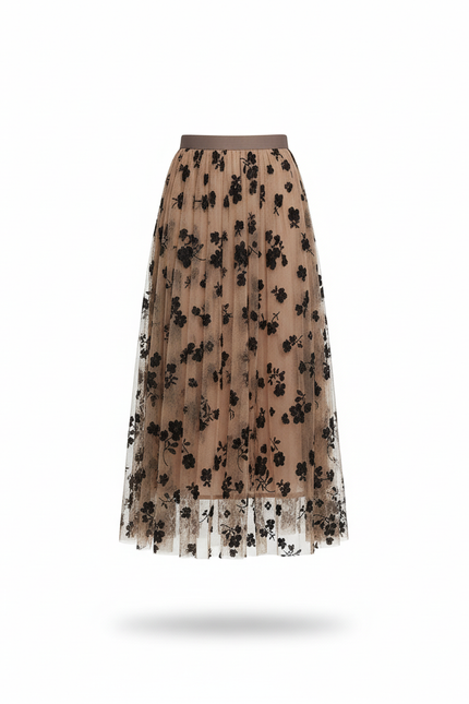 Jupe Patineuse Beige Fleuri Élégante