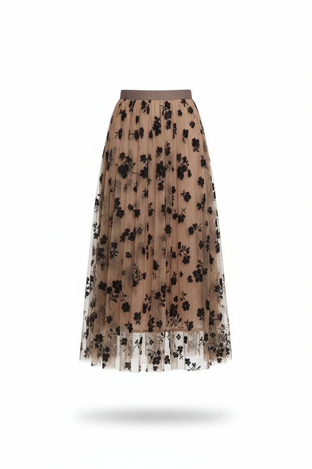 Jupe Patineuse Beige Fleuri Élégante