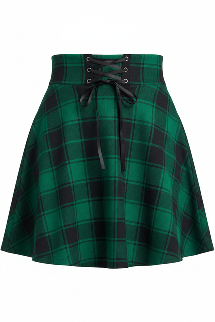 Jupe Patineuse Carreaux Lacée Fluide