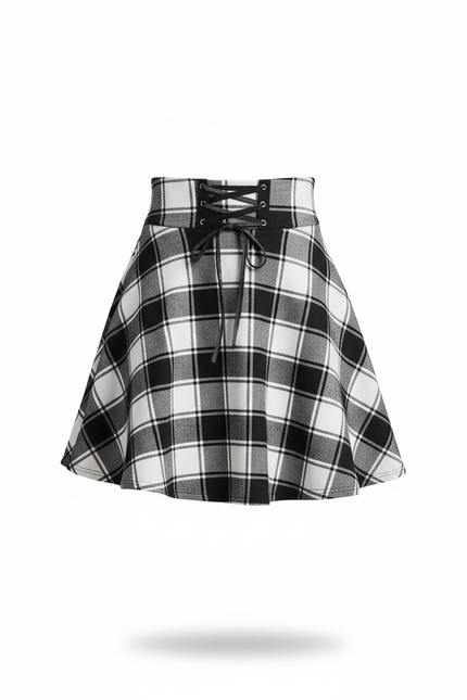 Jupe Patineuse À Carreaux Taille Corset Chic