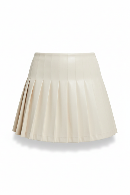Jupe Patineuse Crème Similicuir Plissée