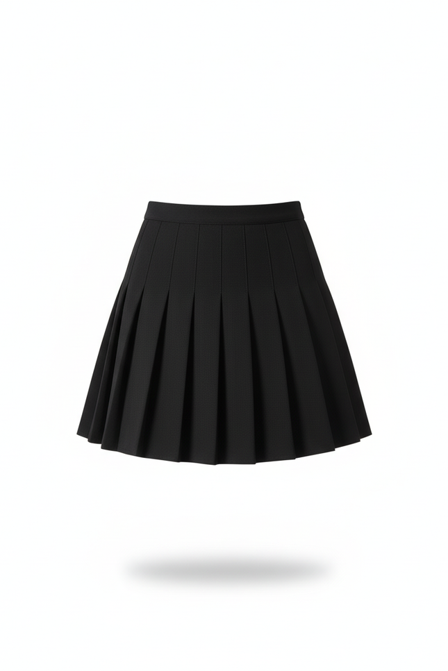Jupe Patineuse Noire Plissée Décontractée Quotidienne