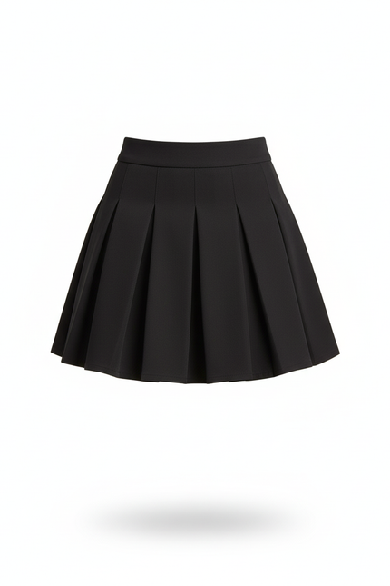 Jupe Patineuse Noire Plissée Taille Haute