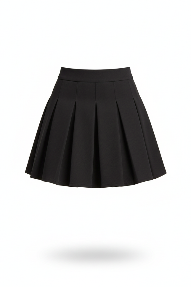 Jupe Patineuse Noire Plissée Taille Haute
