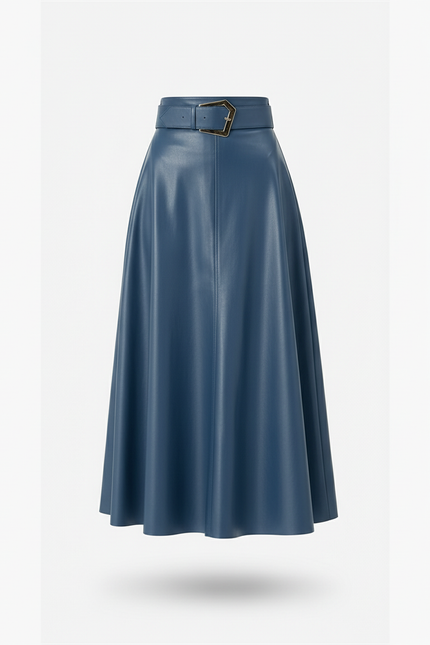 Jupe Patineuse Longue Similicuir Bleue Élégante