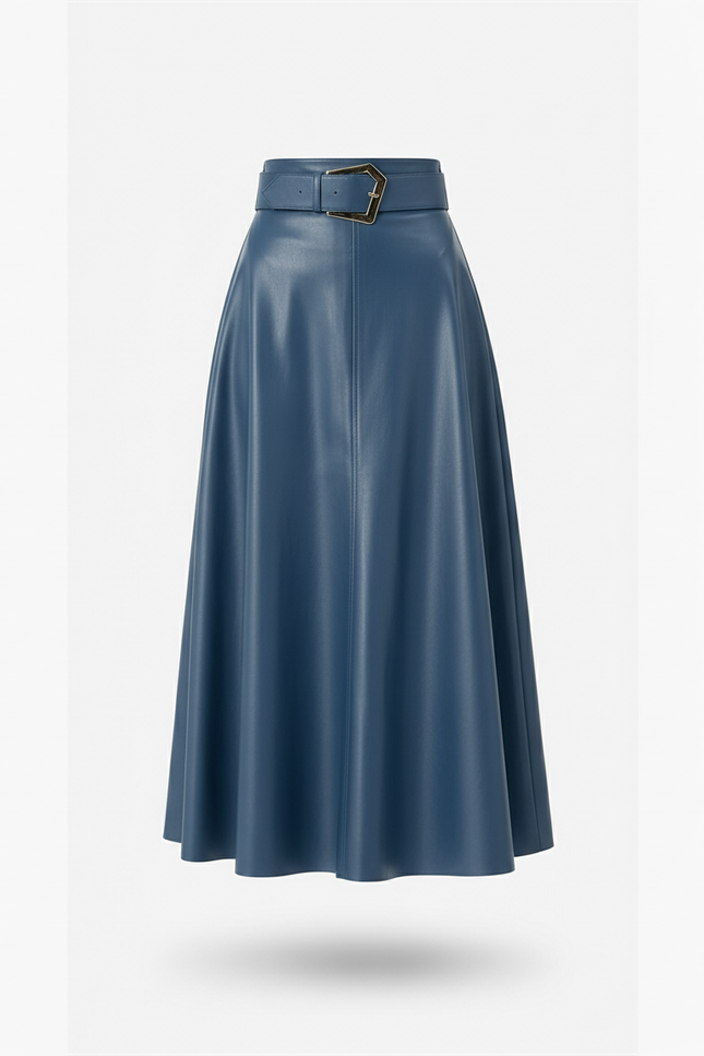 Jupe Patineuse Longue Similicuir Bleue Élégante