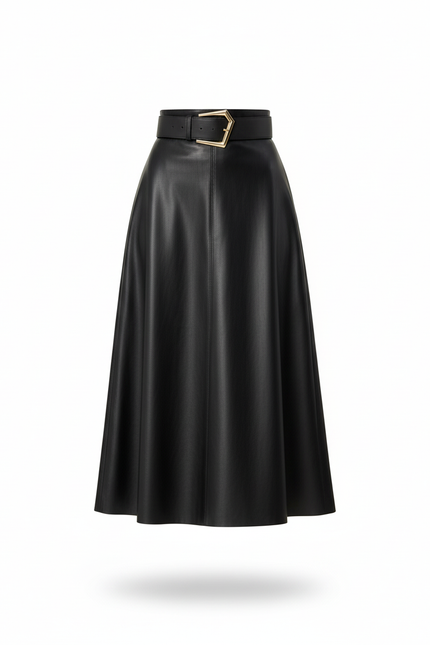 Jupe Patineuse Simili Cuir Longue Chic