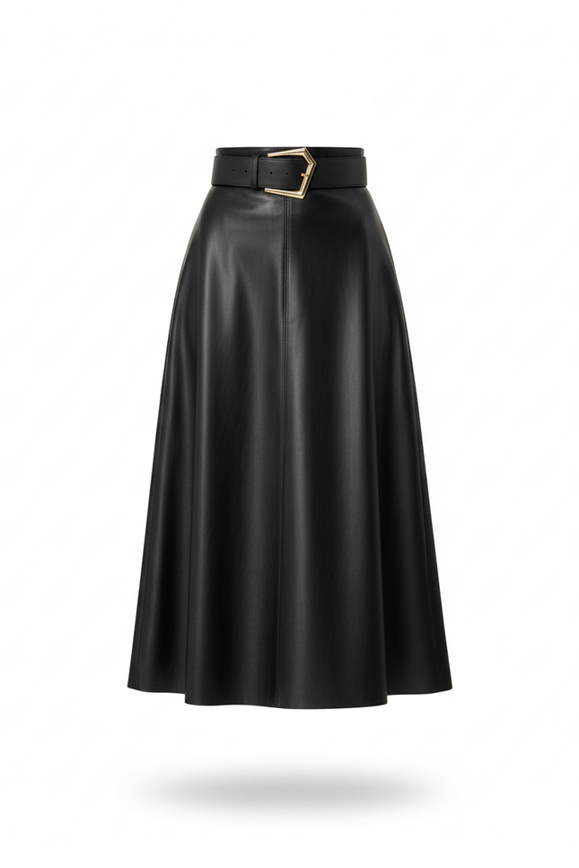 Jupe Patineuse Simili Cuir Longue Chic