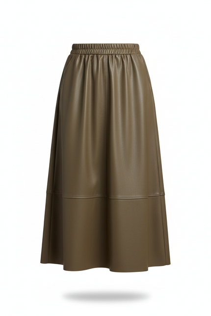 Jupe Patineuse Vert Kaki Similicuir Élégante