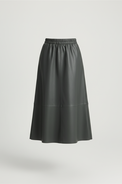 Jupe Patineuse Simili Cuir Gris-Vert Élégante