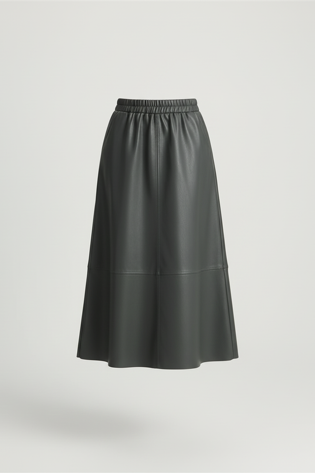 Jupe Patineuse Simili Cuir Gris-Vert Élégante
