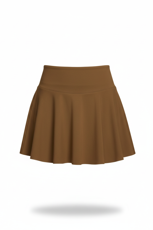 Jupe Patineuse Marron Plissée Fluide