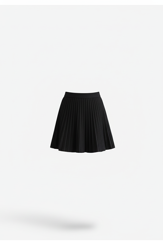 Jupe Patineuse Noire Plissée Décontractée