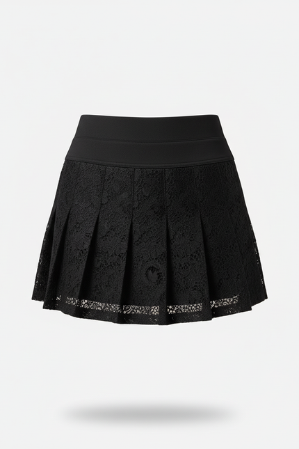 Jupe Patineuse Noire Dentelle Plissée