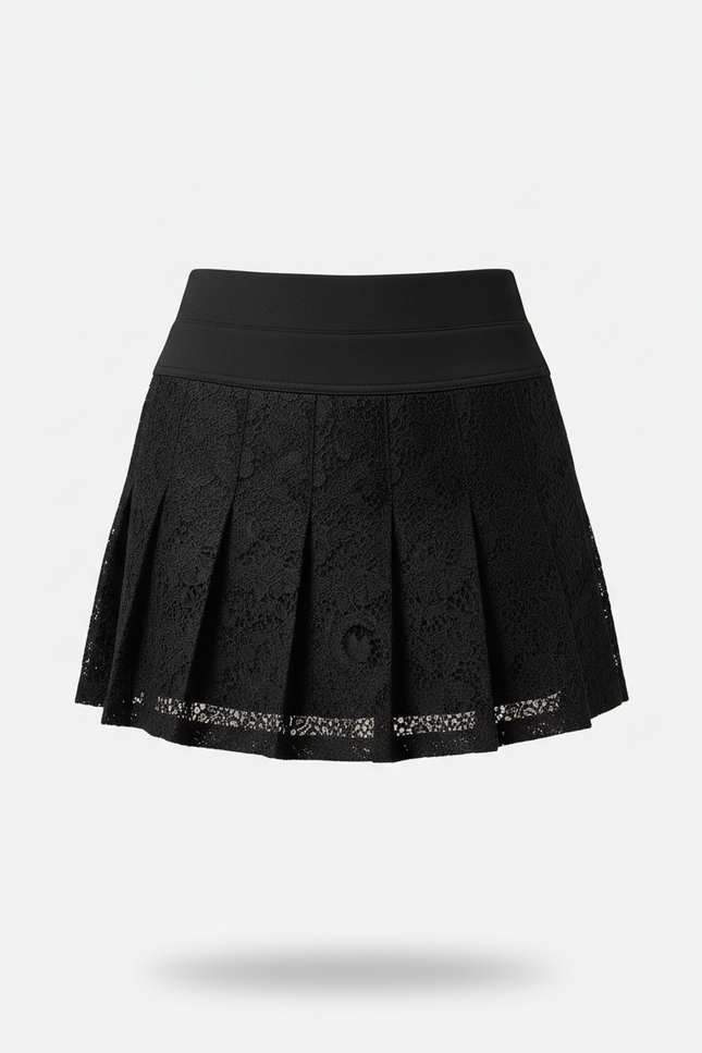 Jupe Patineuse Noire Dentelle Plissée