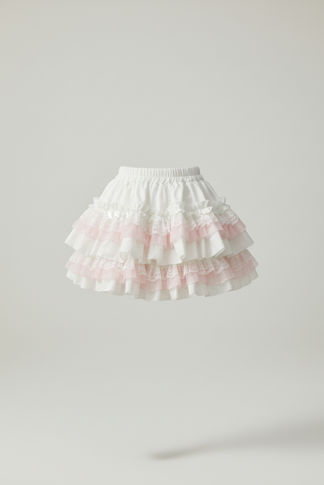 Jupe Patineuse Blanc Rose Volants Fluide