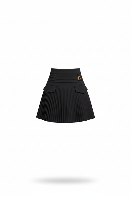 Jupe Patineuse Noire Plissée Décontractée Fluide