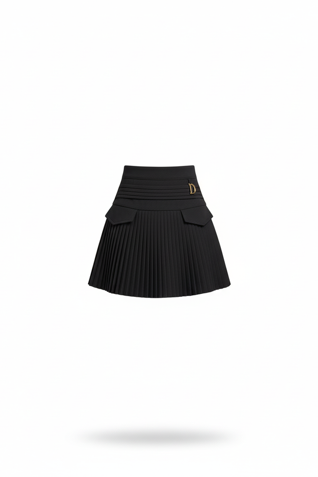 Jupe Patineuse Noire Plissée Décontractée Fluide